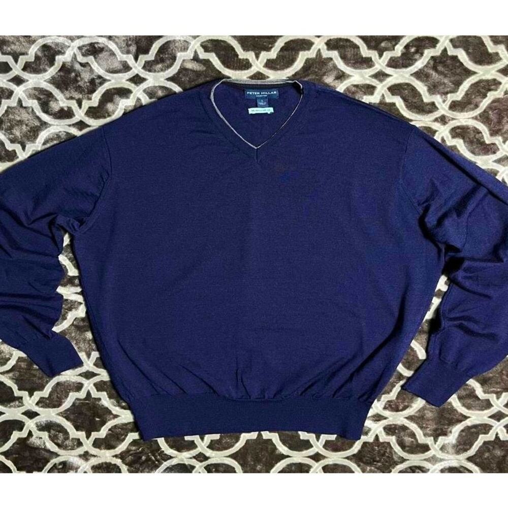Peter Millar Collection Sweater Merino Wool Silk Men's Large V-Neck Lightweight